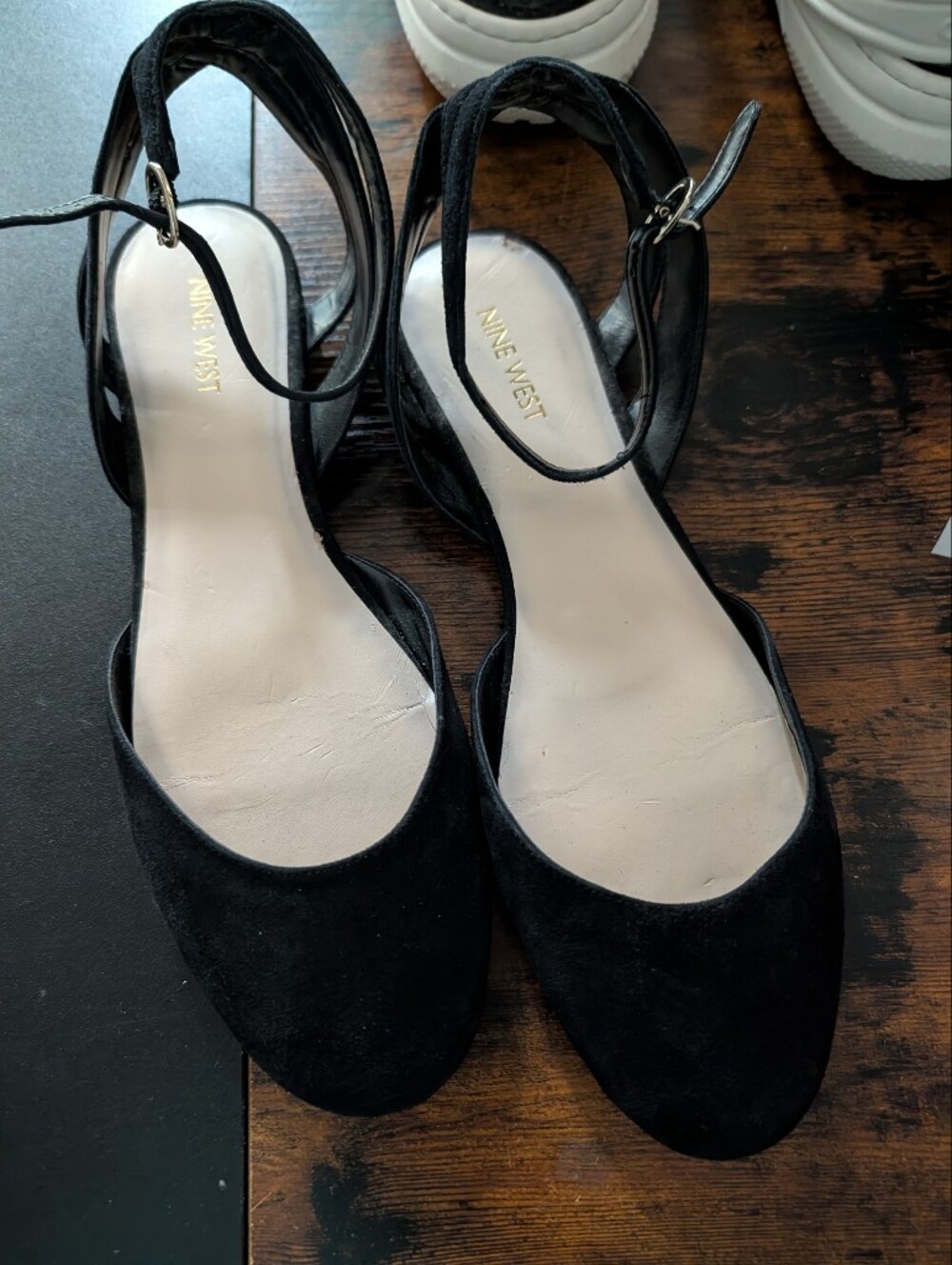 Nine West Black Suede Ankle-Strap Flats